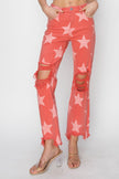 RISEN Full Size Distressed Raw Hem Star Pattern Jeans - Carbone's Marketplace