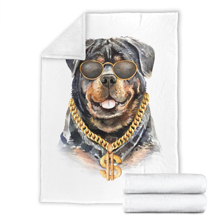 Rottweiler Watercolour Portrait Drawing Premium Blanket, Cool Rich Dog Cartoon - Carbone's Marketplace