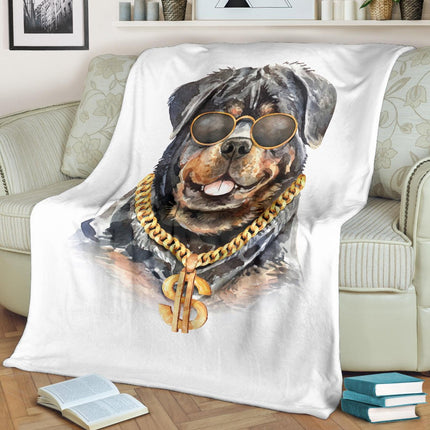 Rottweiler Watercolour Portrait Drawing Premium Blanket, Cool Rich Dog Cartoon - Carbone's Marketplace