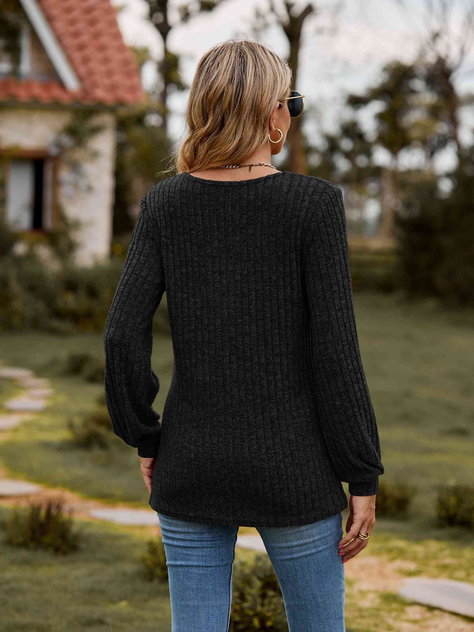 Round Neck Button - Down Long Sleeve Tee - Carbone's Marketplace