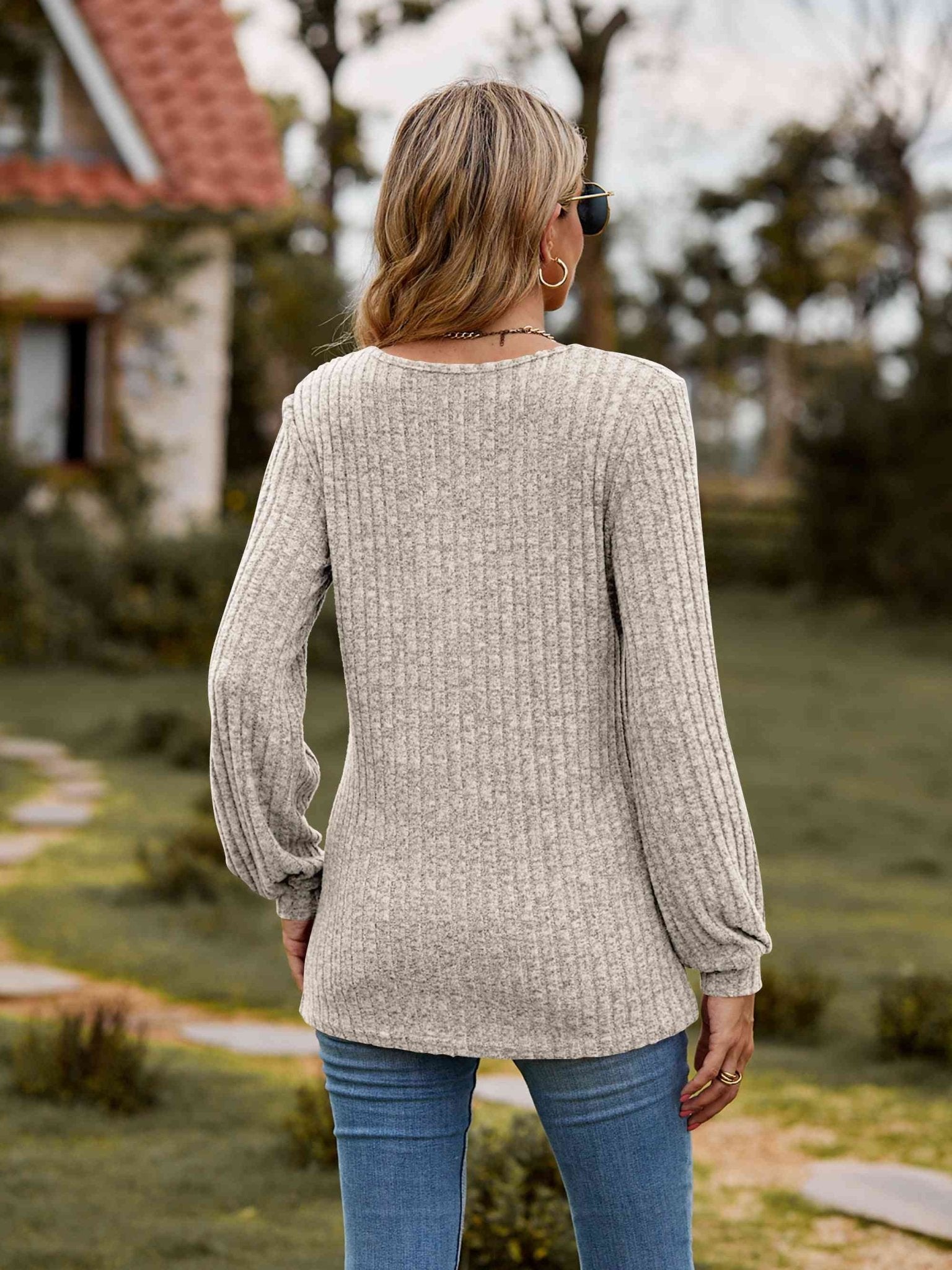 Round Neck Button - Down Long Sleeve Tee - Carbone's Marketplace