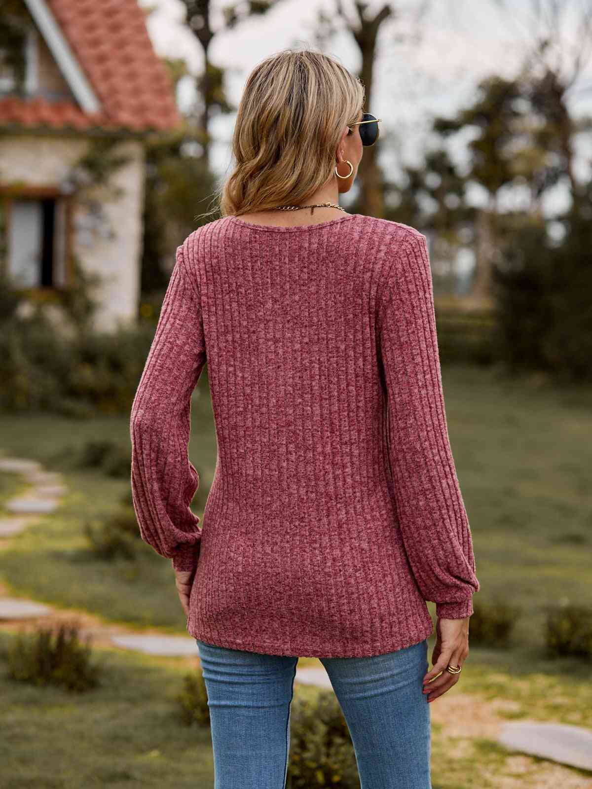 Round Neck Button - Down Long Sleeve Tee - Carbone's Marketplace