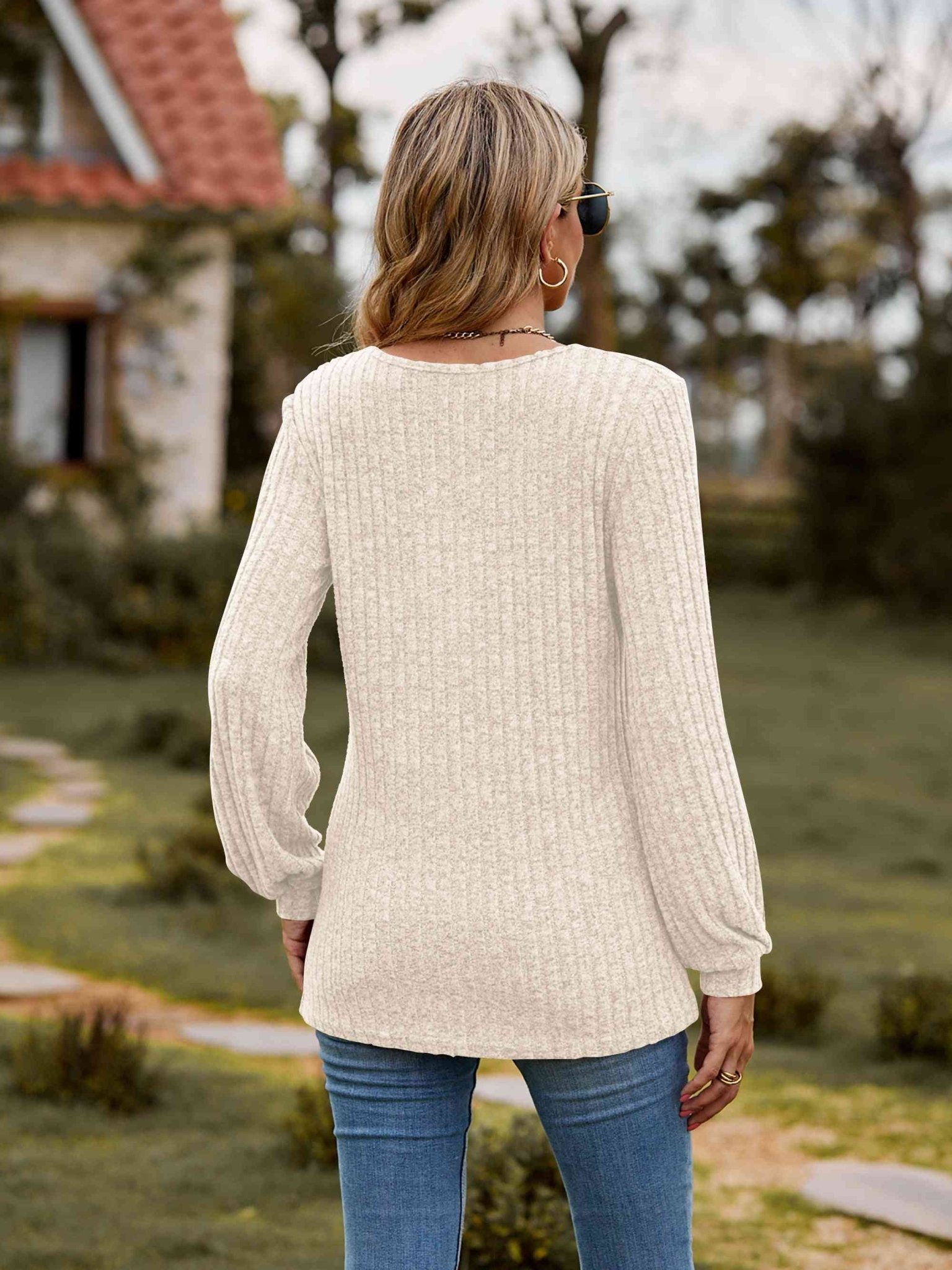 Round Neck Button - Down Long Sleeve Tee - Carbone's Marketplace