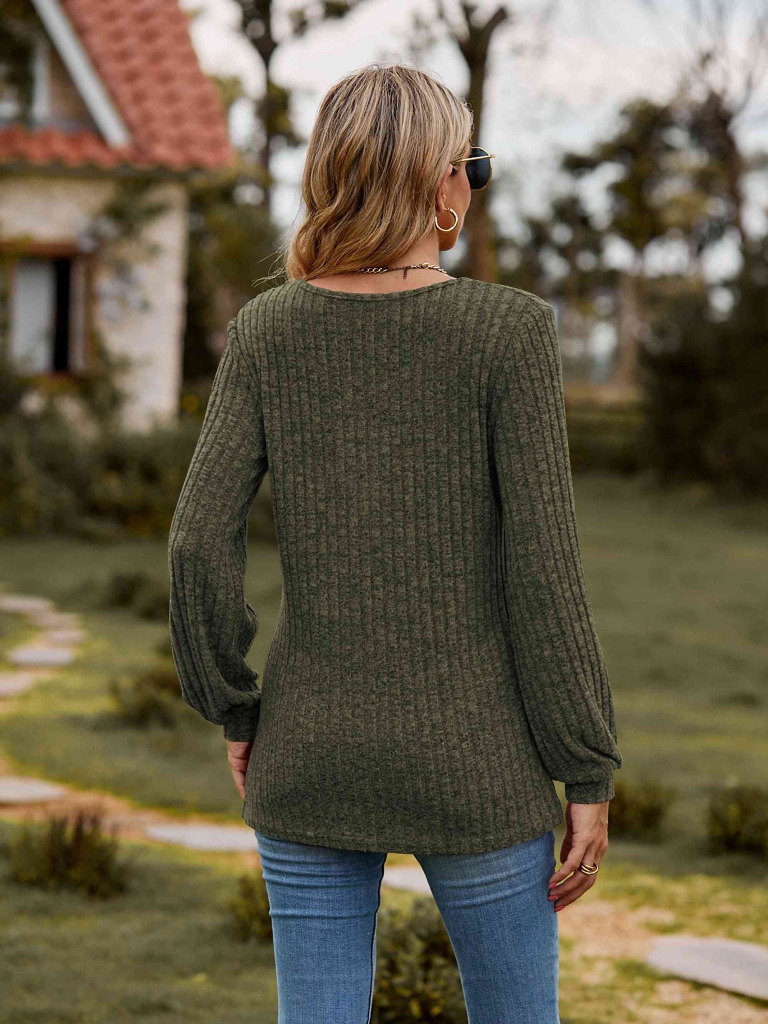 Round Neck Button - Down Long Sleeve Tee - Carbone's Marketplace