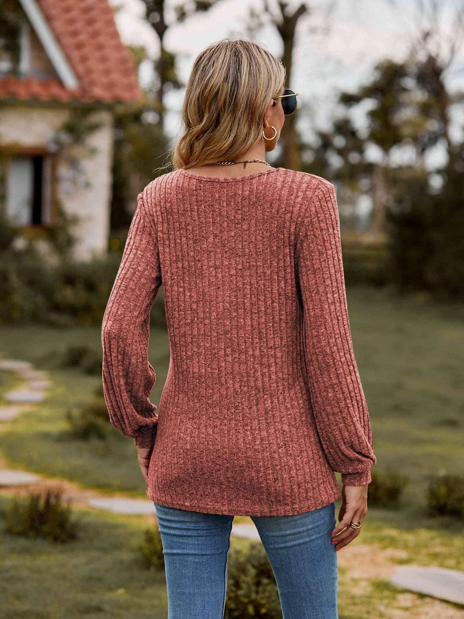 Round Neck Button - Down Long Sleeve Tee - Carbone's Marketplace