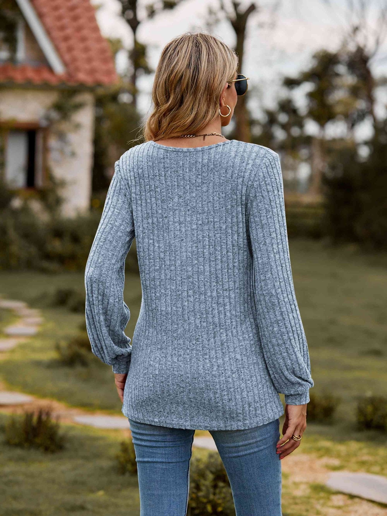 Round Neck Button - Down Long Sleeve Tee - Carbone's Marketplace