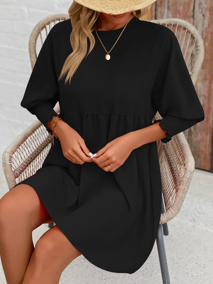 Round Neck Lantern Sleeve Mini Dress - Carbone's Marketplace