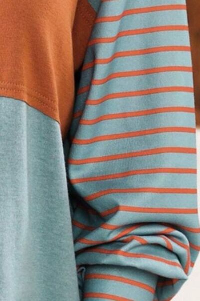 Round Neck Striped Long Sleeve Slit T-Shirt - Carbone's Marketplace