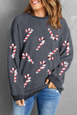 Sequin Candy Cane Round Neck Sweatshirt - Carbone's Marketplace