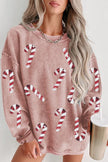 Sequin Candy Cane Round Neck Sweatshirt - Carbone's Marketplace