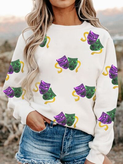 Sequin Round Neck Long Sleeve Sweatshirt - Carbone's Marketplace