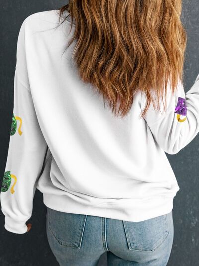 Sequin Round Neck Long Sleeve Sweatshirt - Carbone's Marketplace