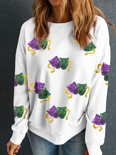 Sequin Round Neck Long Sleeve Sweatshirt - Carbone's Marketplace