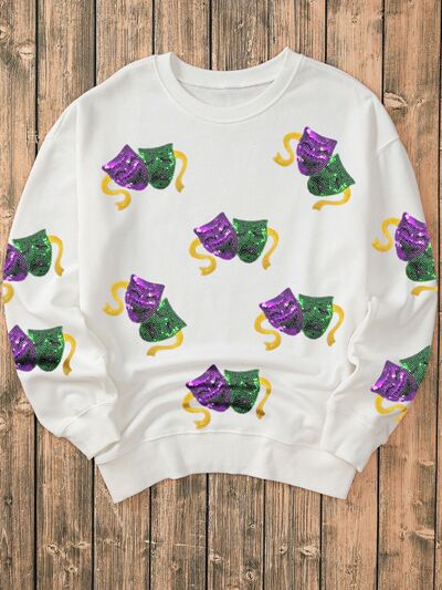 Sequin Round Neck Long Sleeve Sweatshirt - Carbone's Marketplace