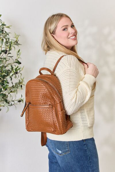 SHOMICO PU Leather Woven Backpack - Carbone's Marketplace