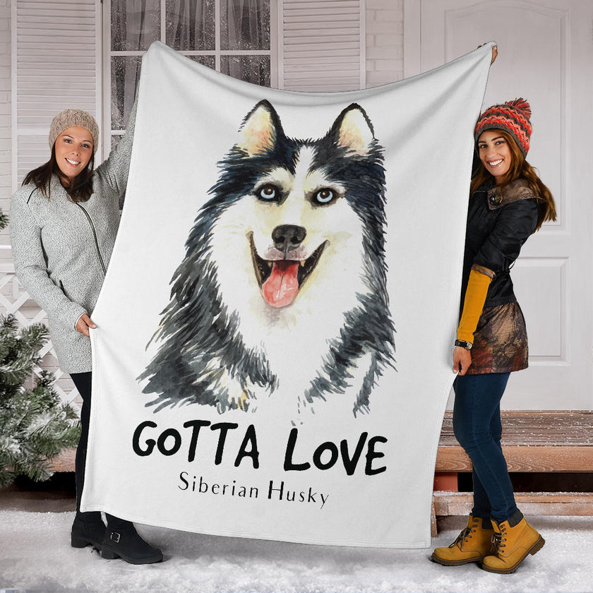 Siberian Husky Drawing Portrait Premium Blanket, Gotta Love Dog Quote - Carbone's Marketplace
