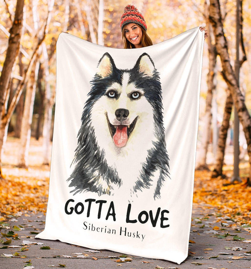 Siberian Husky Drawing Portrait Premium Blanket, Gotta Love Dog Quote - Carbone's Marketplace