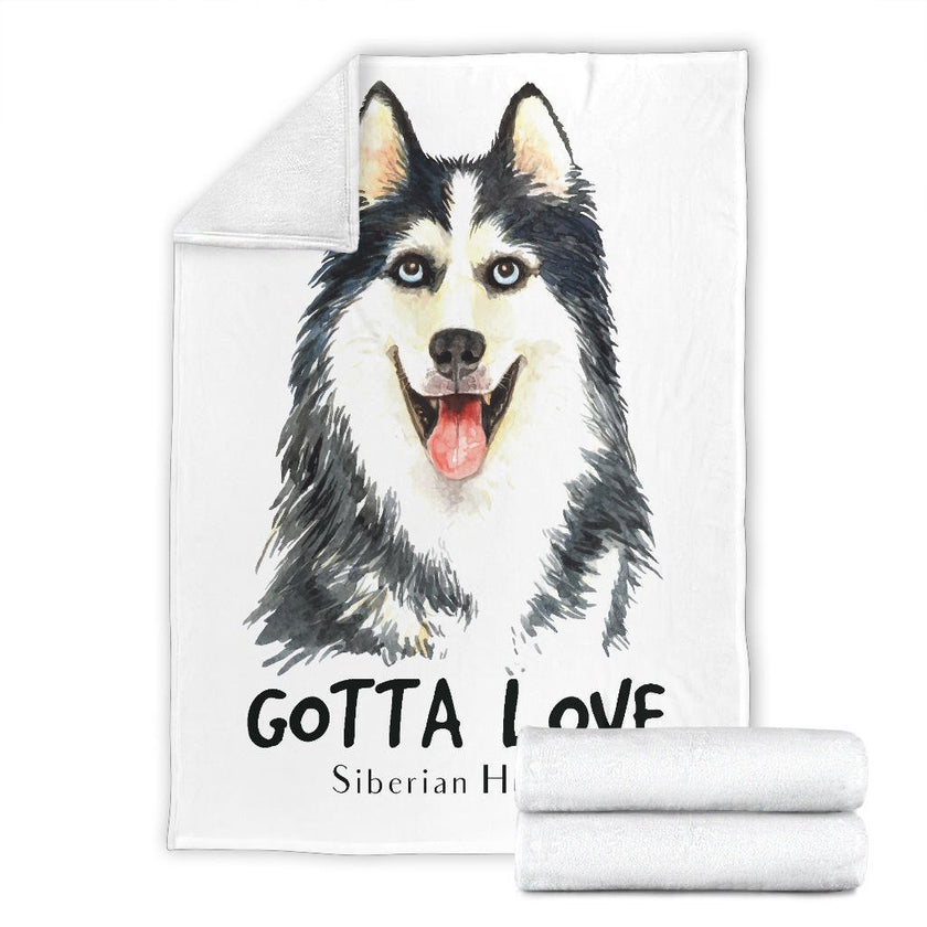 Siberian Husky Drawing Portrait Premium Blanket, Gotta Love Dog Quote - Carbone's Marketplace