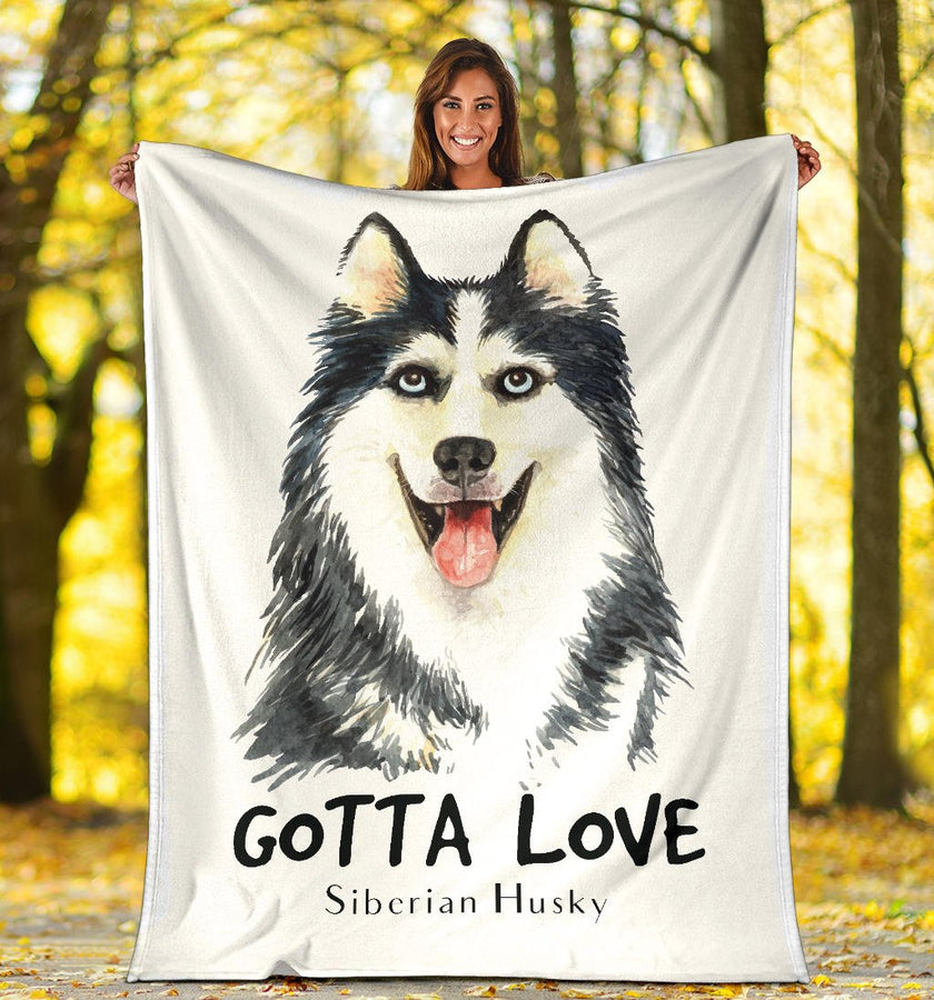 Siberian Husky Drawing Portrait Premium Blanket, Gotta Love Dog Quote - Carbone's Marketplace