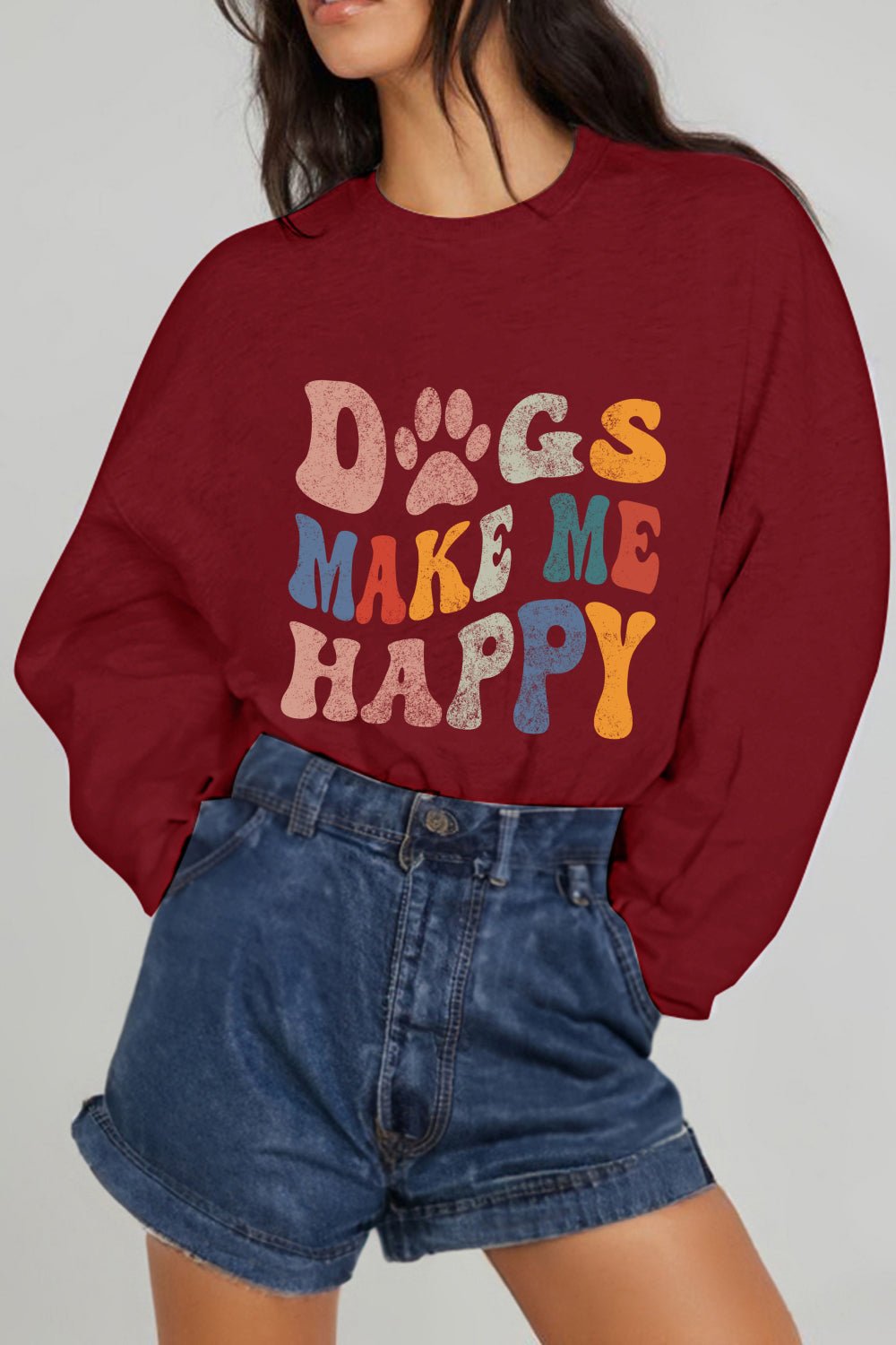 Simply Love Full Size DOGS MAKE ME HAPPY Graphic Sweatshirt - Carbone's Marketplace