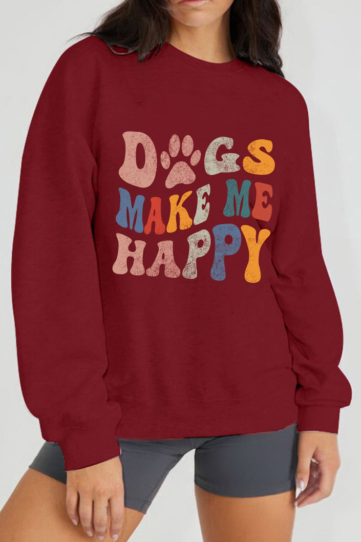 Simply Love Full Size DOGS MAKE ME HAPPY Graphic Sweatshirt - Carbone's Marketplace