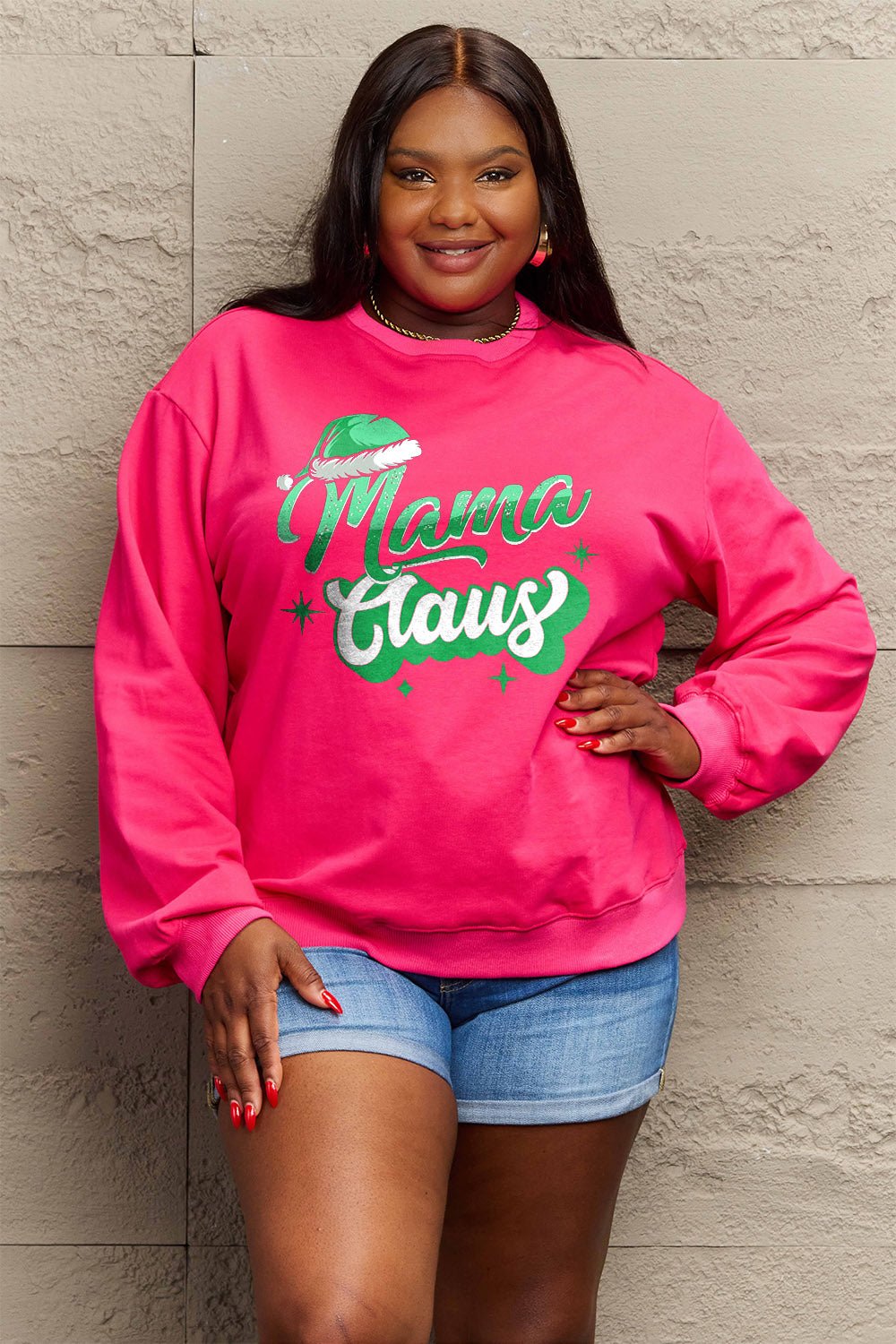 Simply Love Full Size MAMA CLAUS Round Neck Sweatshirt - Carbone's Marketplace