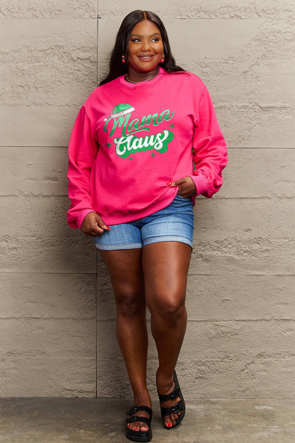 Simply Love Full Size MAMA CLAUS Round Neck Sweatshirt - Carbone's Marketplace