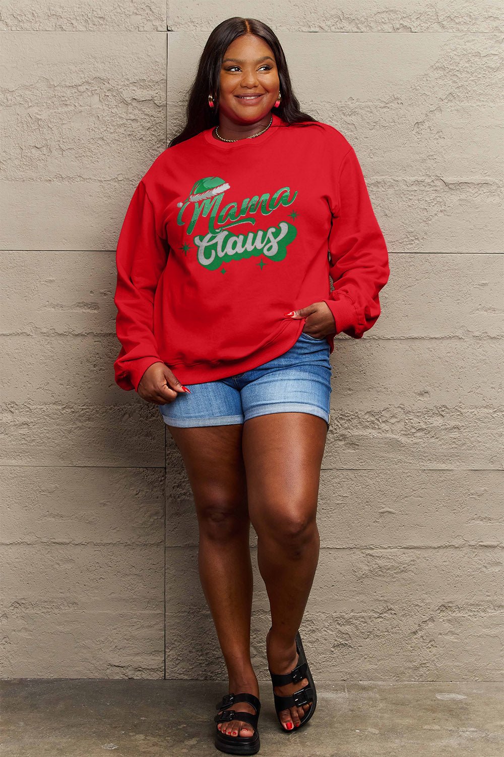 Simply Love Full Size MAMA CLAUS Round Neck Sweatshirt - Carbone's Marketplace