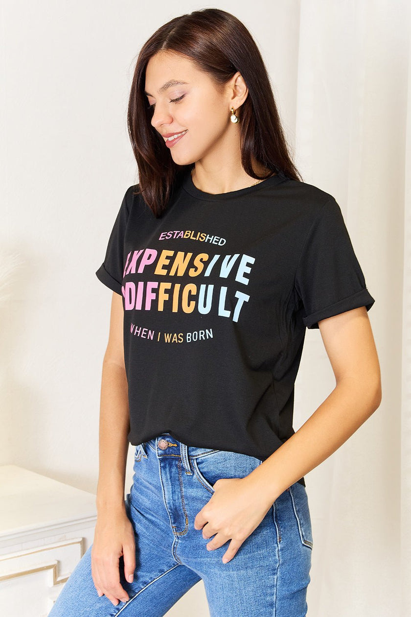 Simply Love Slogan Graphic Cuffed Sleeve T-Shirt - Carbone's Marketplace