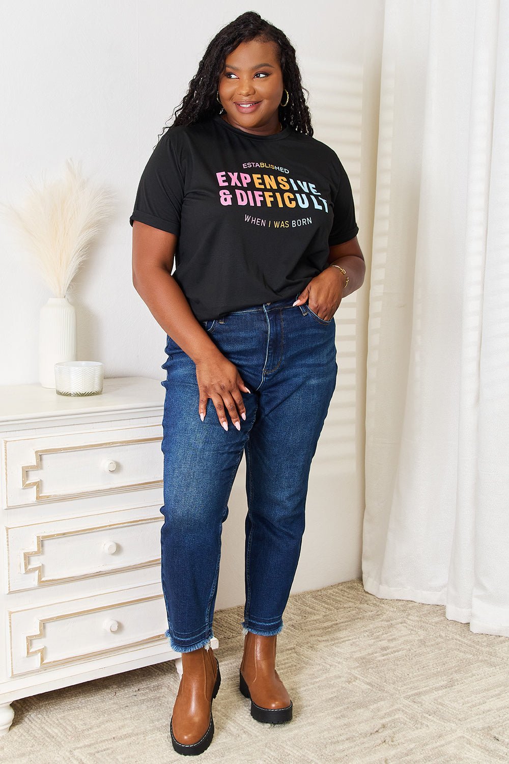 Simply Love Slogan Graphic Cuffed Sleeve T-Shirt - Carbone's Marketplace