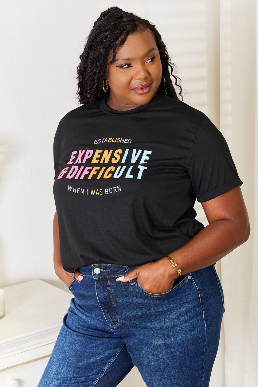 Simply Love Slogan Graphic Cuffed Sleeve T-Shirt - Carbone's Marketplace