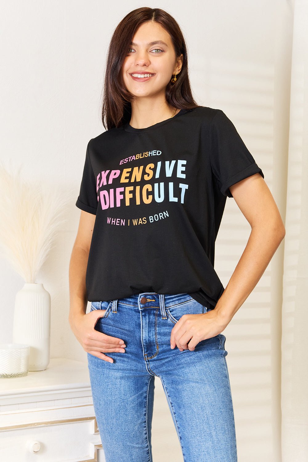 Simply Love Slogan Graphic Cuffed Sleeve T-Shirt - Carbone's Marketplace