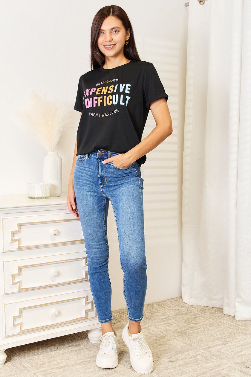 Simply Love Slogan Graphic Cuffed Sleeve T-Shirt - Carbone's Marketplace