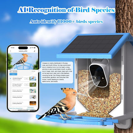 Smart Bird Feeder With Camera, Solar - Powered WiFi 4MP Live Camera, AI Identify Bird Species Auto Capture Garden Bird Watching & Motion Detection, Ideal Gift For Bird Lovers, Blue - Carbone's Marketplace