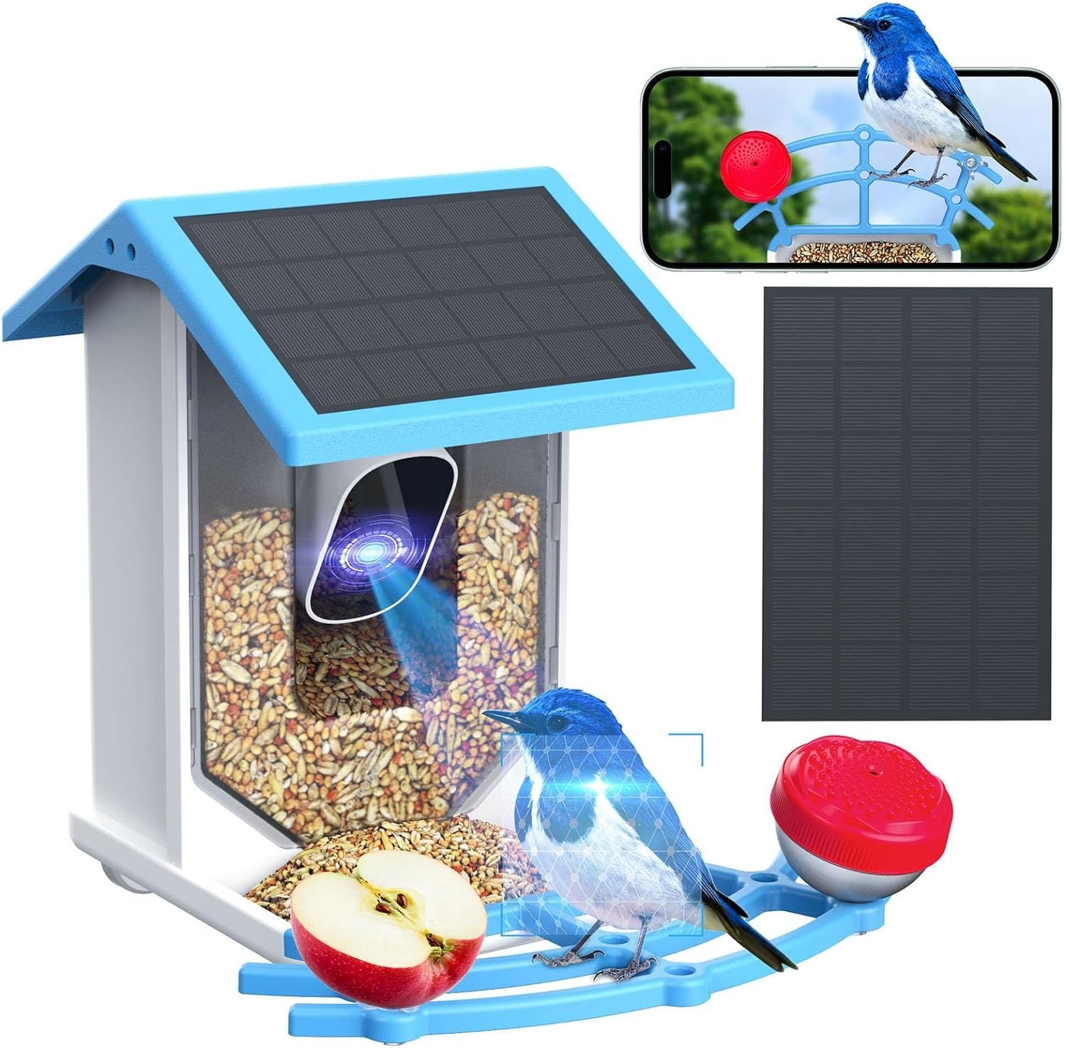 Smart Bird Feeder With Camera, Solar - Powered WiFi 4MP Live Camera, AI Identify Bird Species Auto Capture Garden Bird Watching & Motion Detection, Ideal Gift For Bird Lovers, Blue - Carbone's Marketplace