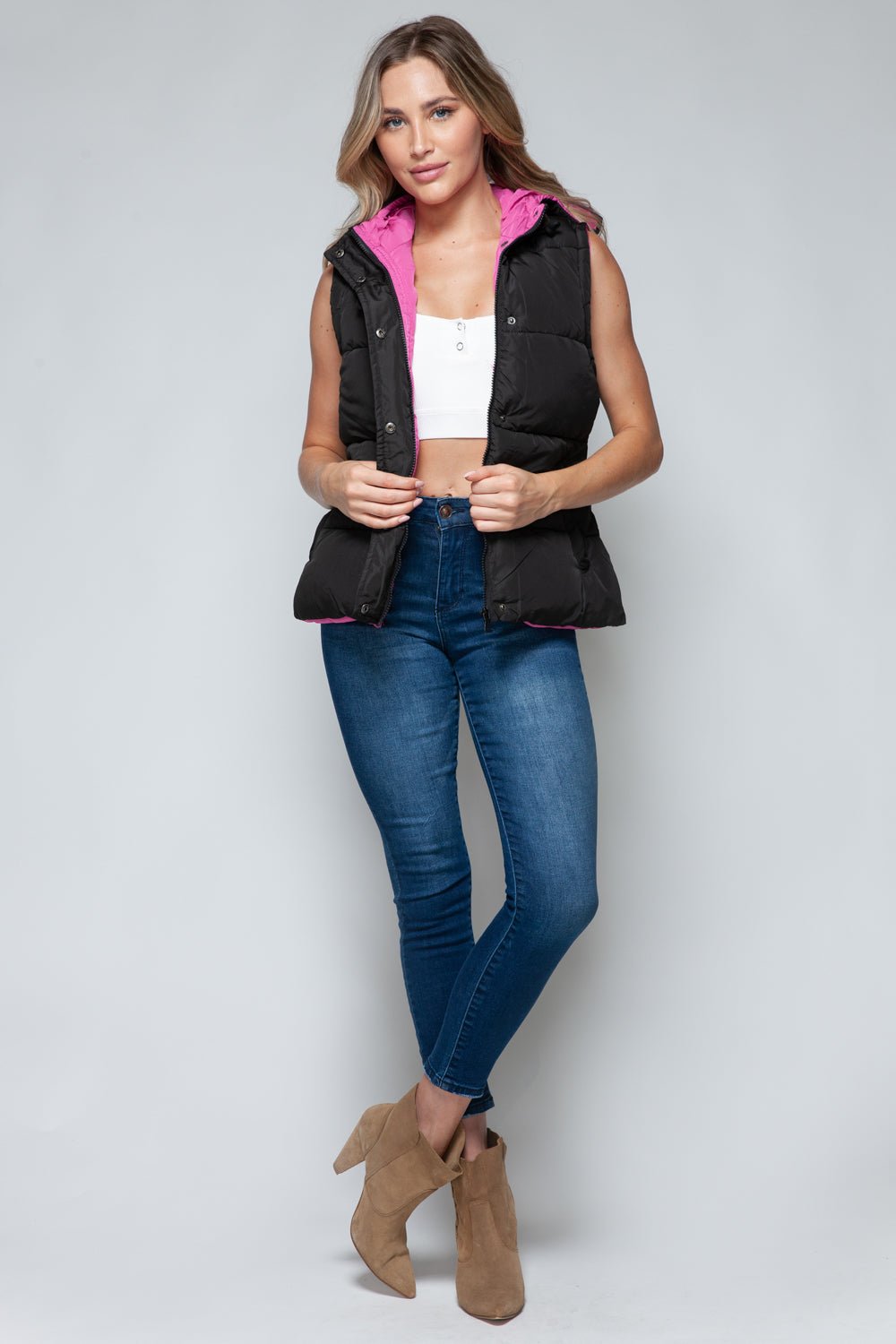 Snobbish Snap and Zip Closure Hooded Vest - Carbone's Marketplace