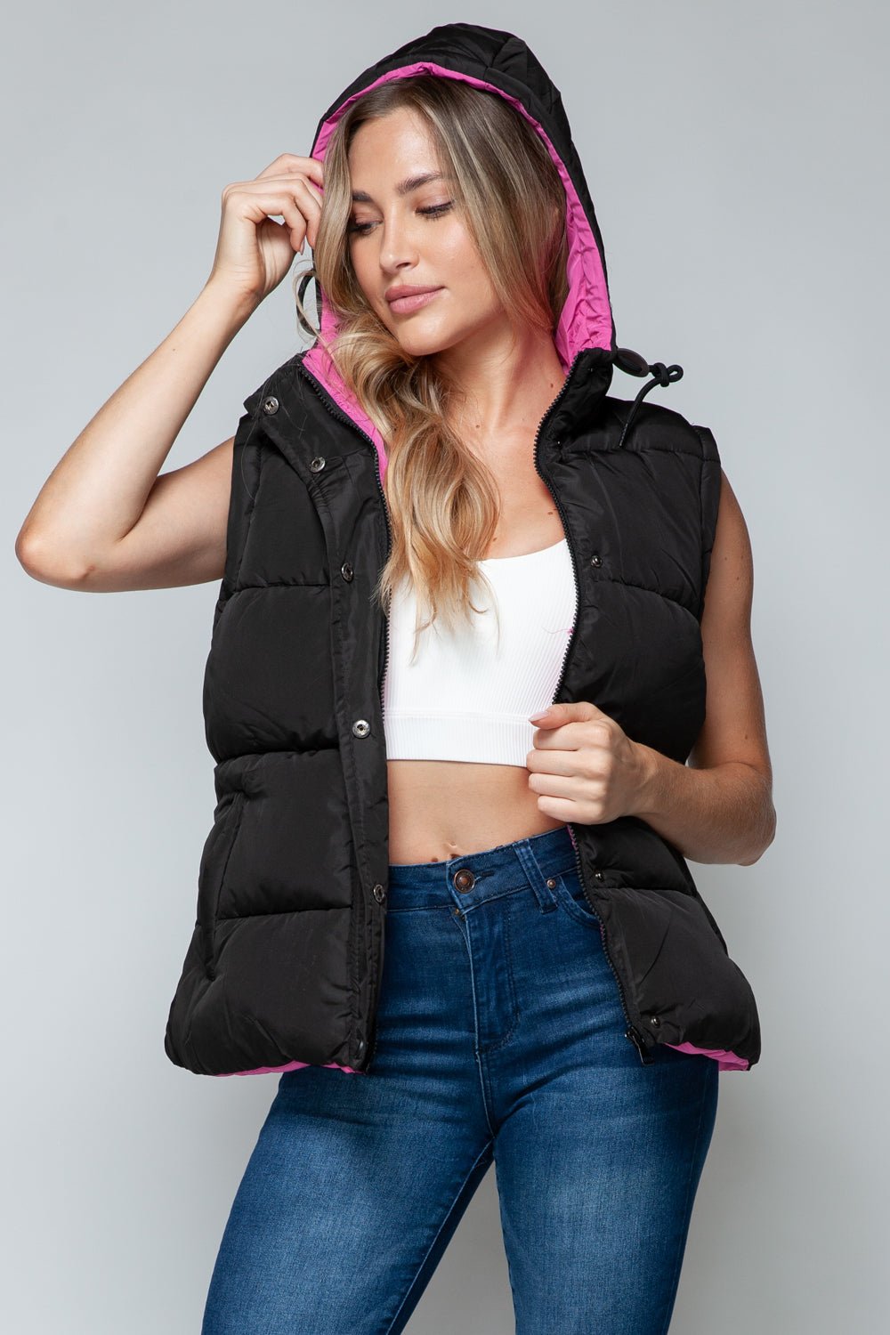 Snobbish Snap and Zip Closure Hooded Vest - Carbone's Marketplace