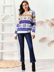 Snowflake Pattern Round Neck Sweater - Carbone's Marketplace