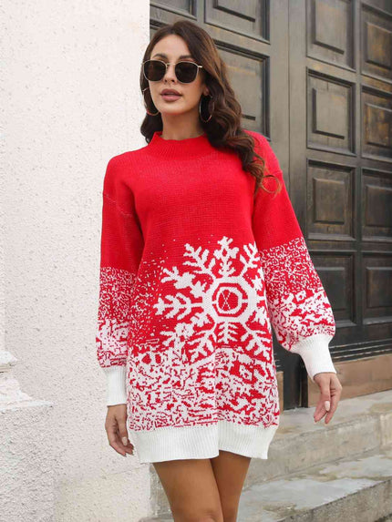Snowflake Pattern Sweater Dress - Carbone's Marketplace