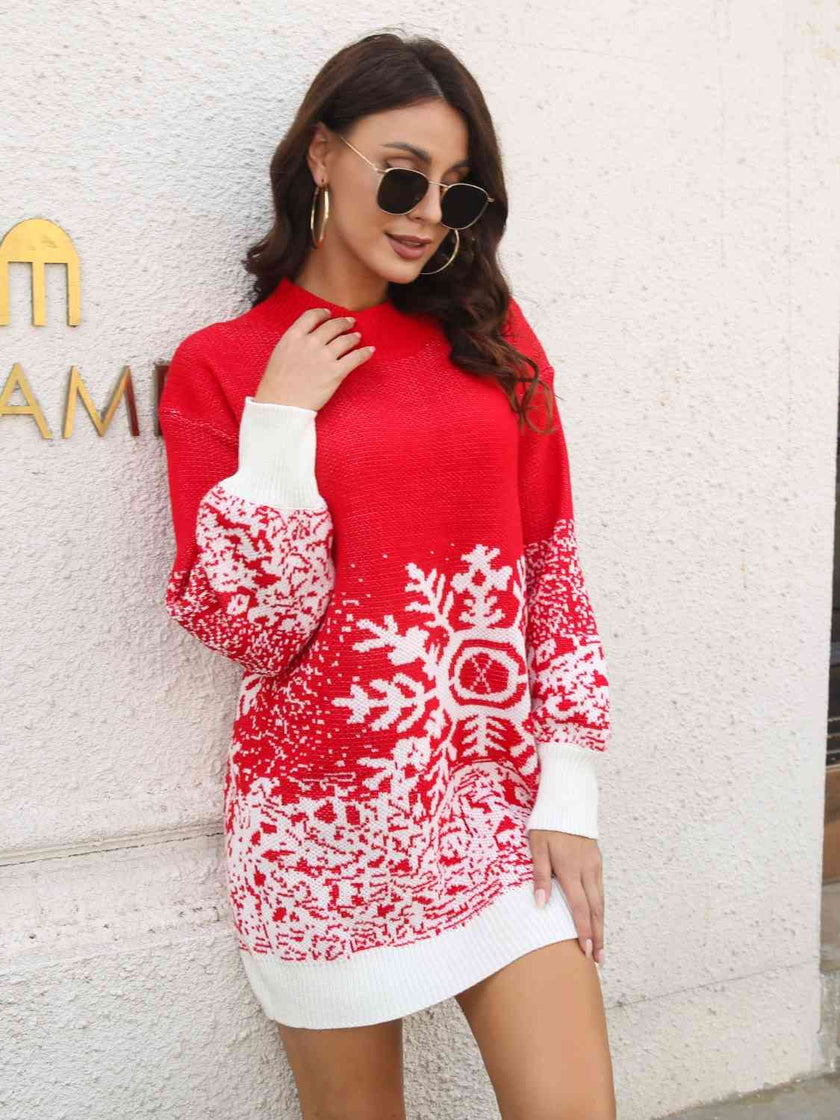 Snowflake Pattern Sweater Dress - Carbone's Marketplace
