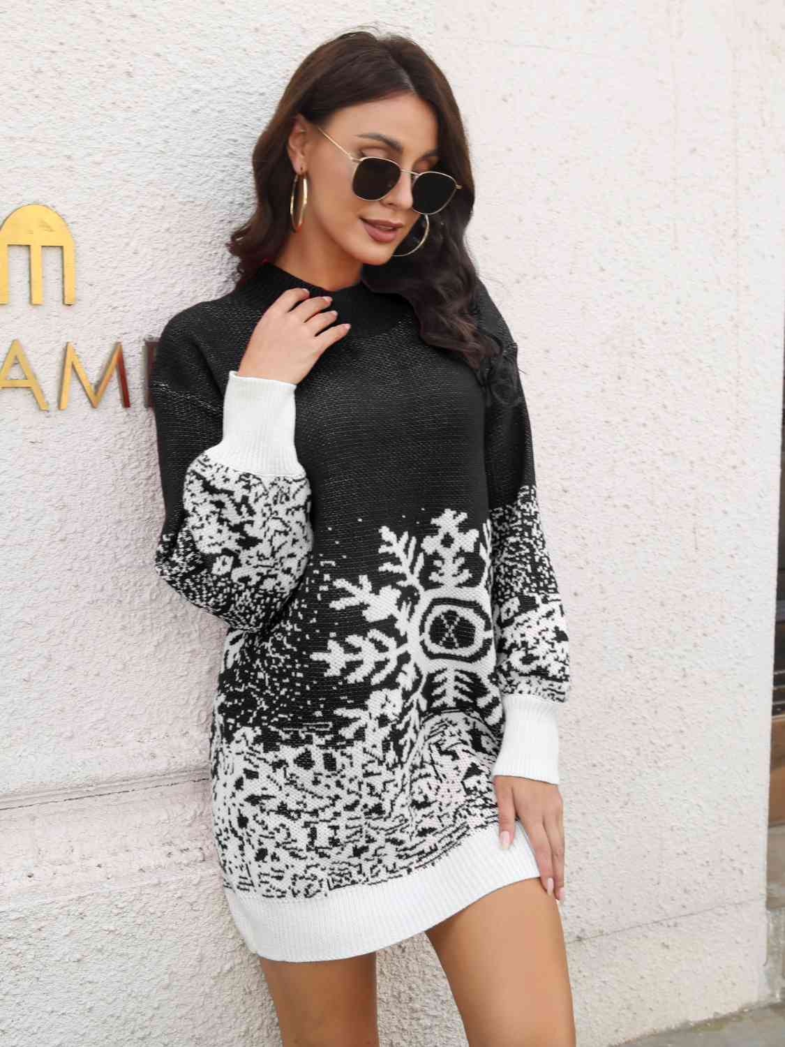 Snowflake Pattern Sweater Dress - Carbone's Marketplace