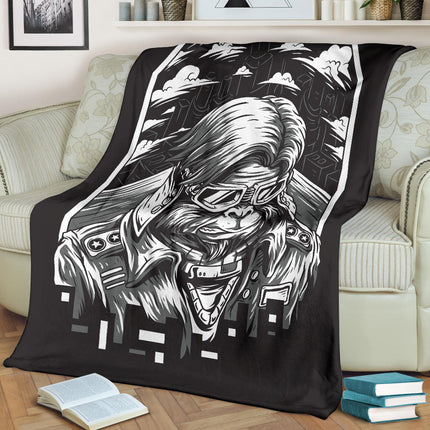 Space Monkey Black and White Art Premium Blanket - Carbone's Marketplace