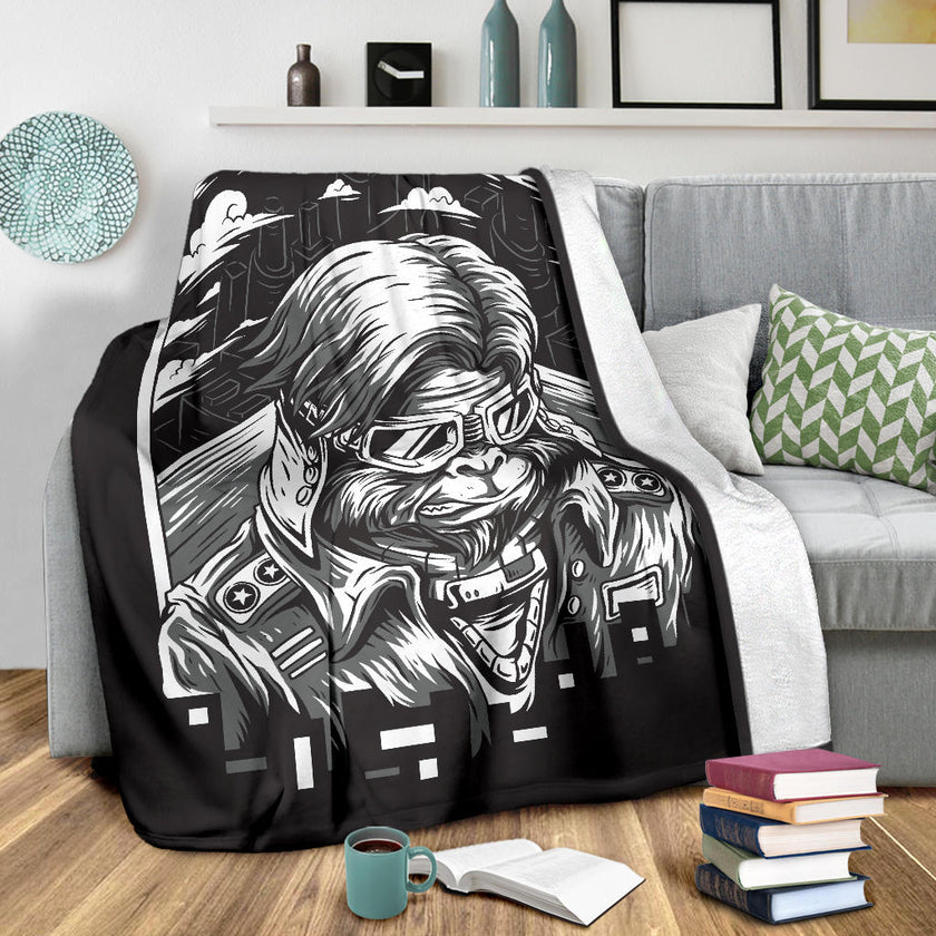 Space Monkey Black and White Art Premium Blanket - Carbone's Marketplace