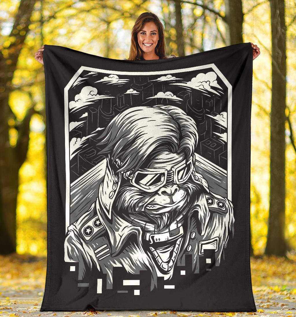 Space Monkey Black and White Art Premium Blanket - Carbone's Marketplace