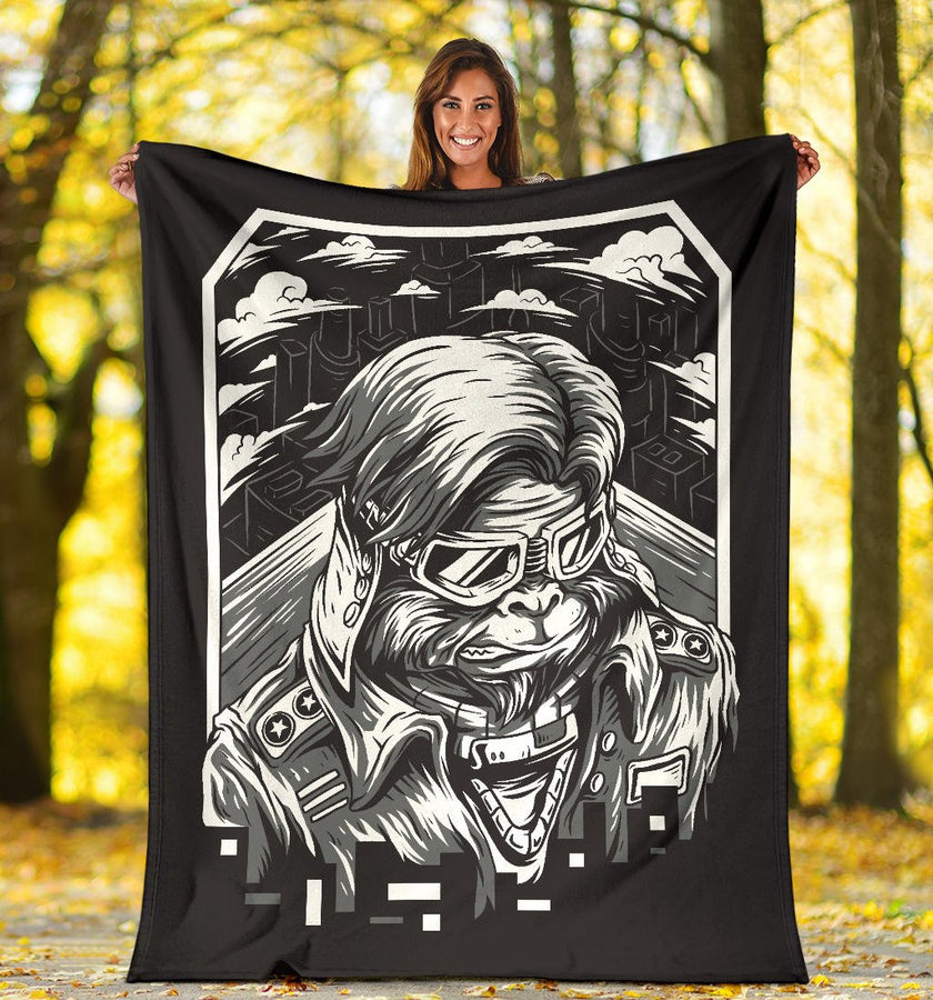 Space Monkey Black and White Art Premium Blanket - Carbone's Marketplace