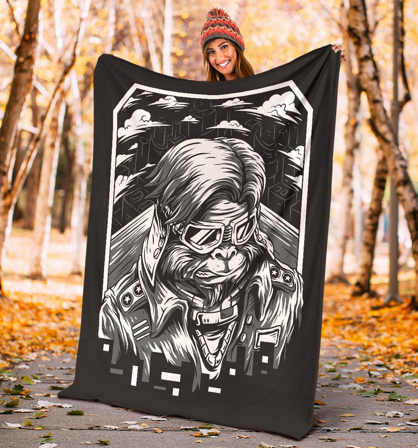 Space Monkey Black and White Art Premium Blanket - Carbone's Marketplace