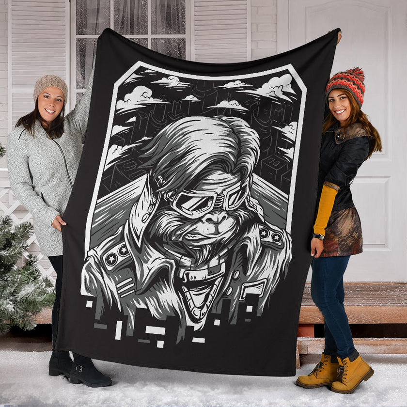 Space Monkey Black and White Art Premium Blanket - Carbone's Marketplace