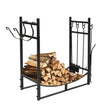 Steel Firewood Log Storage Rack Accessory and Tools for Indoor Outdoor Fire Pit Fireplace - Carbone's Marketplace