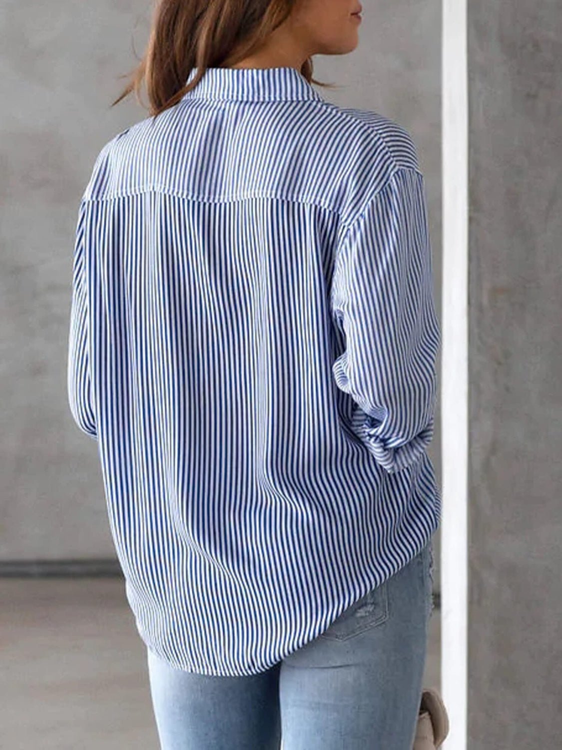 Striped Collared Neck Long Sleeve Shirt - Carbone's Marketplace