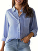 Striped Collared Neck Long Sleeve Shirt - Carbone's Marketplace